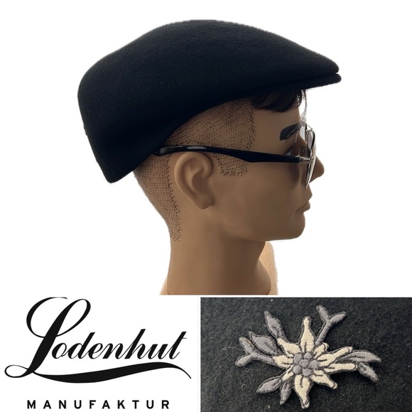 🐏Alpine Flat Cap | 100% Wool | Black | Lodenhut Outdoor Sportsline | Unisex | 60 - Picture 1 of 17